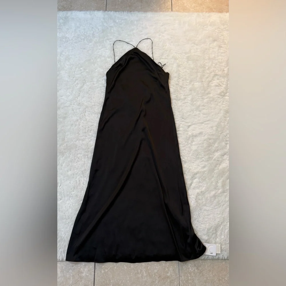 Commense Black Satin Slip Maxi Dress with Chain Straps - Picture 6 of 14